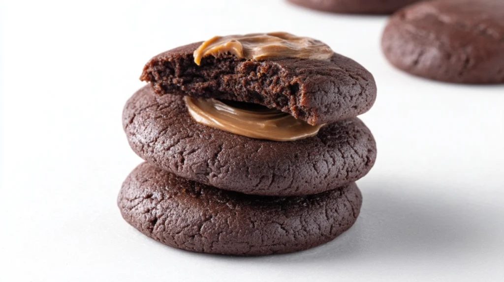 Buckeye brownie cookies topped with creamy peanut butter and chocolate coating