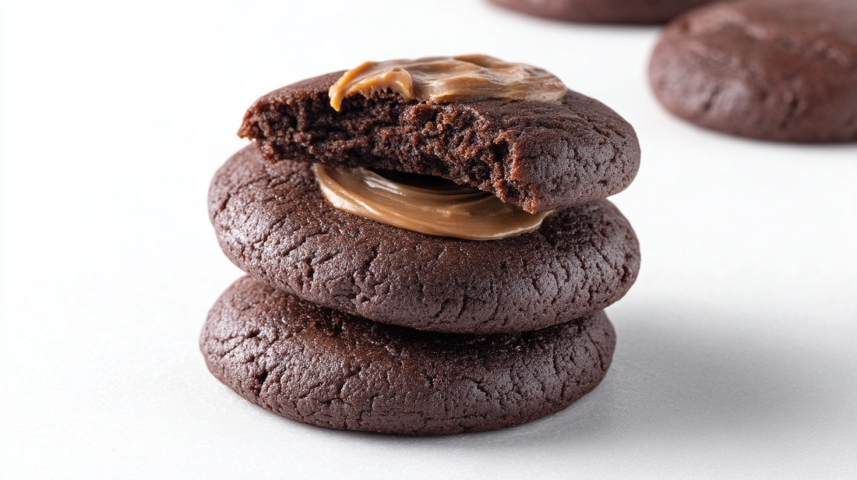 Buckeye brownie cookies topped with creamy peanut butter and chocolate coating