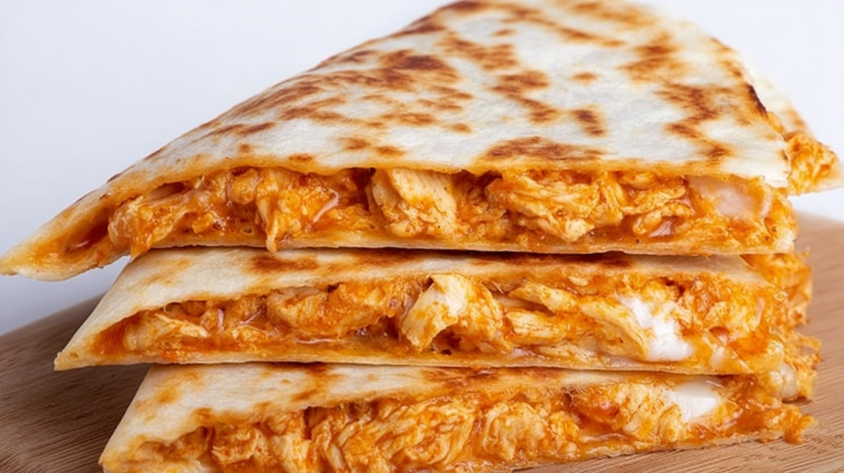 Crispy buffalo chicken quesadilla filled with spicy chicken, melted cheese, and served with dipping sauce.