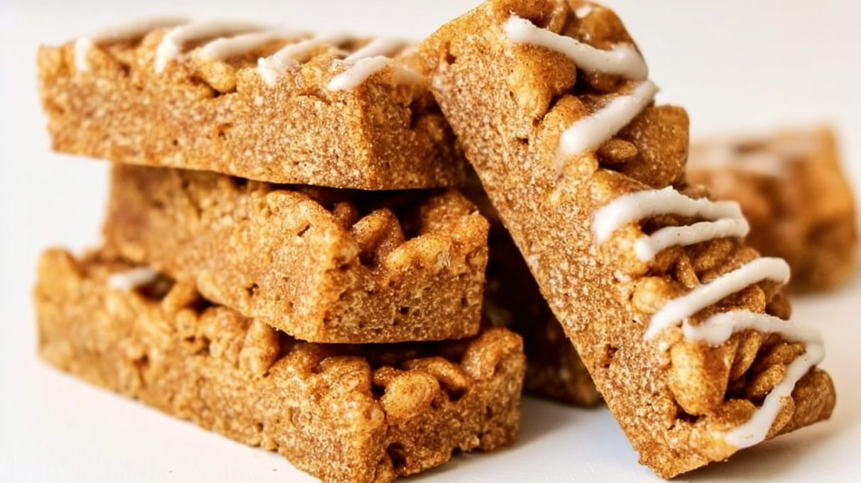 Cinnamon Toast Crunch cereal bars with gooey marshmallow mixture and crunchy cinnamon cereal