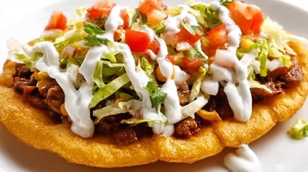 Copycat Taco Bell chalupas with crispy fried flatbread filled with seasoned meat, lettuce, cheese, and tomatoes