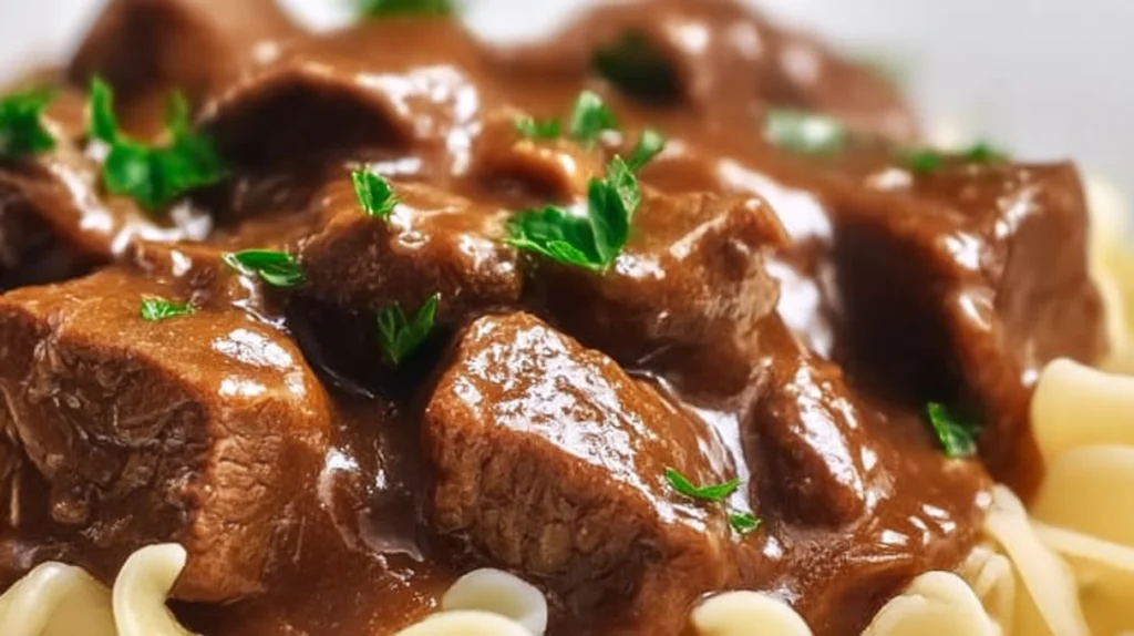 Crockpot Beef Tips and Noodles