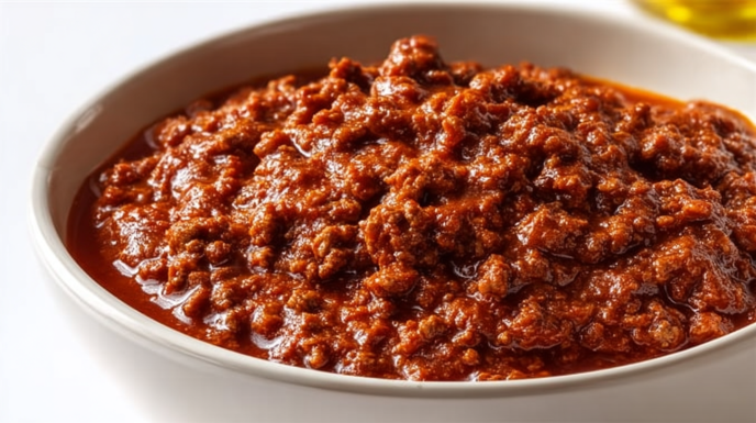 Hot dog meat sauce made with seasoned ground beef simmered in a rich savory tomato sauce