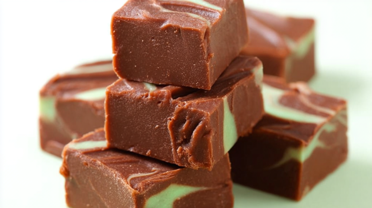 Mint chocolate fudge squares with creamy green mint layer and rich chocolate topping