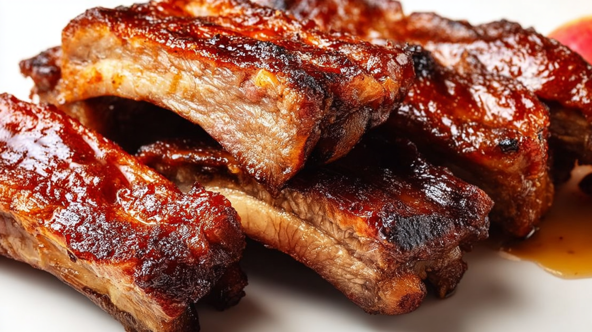 Tender Ribs with Apple Juice, glazed and falling off the bone with a sticky finish