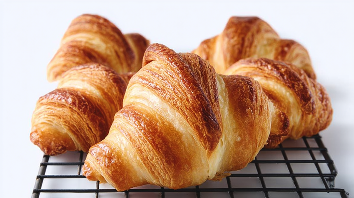 Sourdough croissant with flaky golden layers and a buttery airy interior