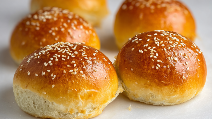 Sourdough discard burger buns baked until golden, soft, and fluffy with a light crust