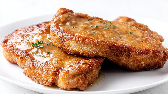 Southern fried pork chops with crispy golden breading and juicy tender meat inside