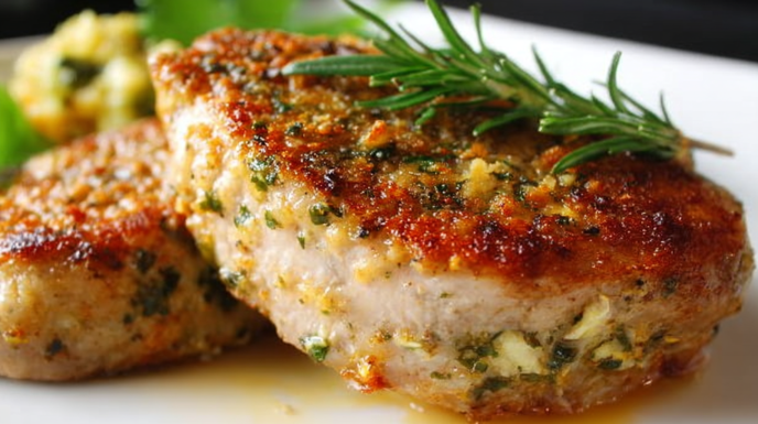 Stuffed pork chops filled with savory stuffing and baked until golden and juicy