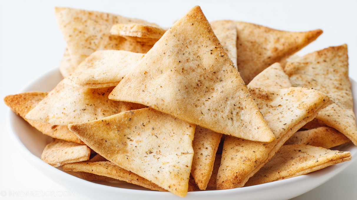 Crispy pita chips baked until golden and lightly seasoned, served in a bowl