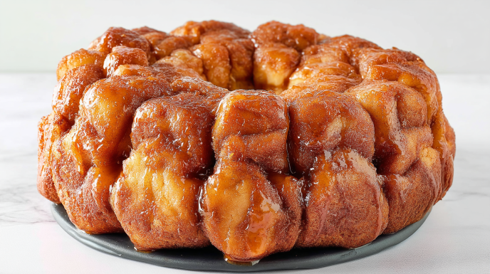 Sourdough discard monkey bread with pull-apart cinnamon dough pieces coated in buttery sugar glaze