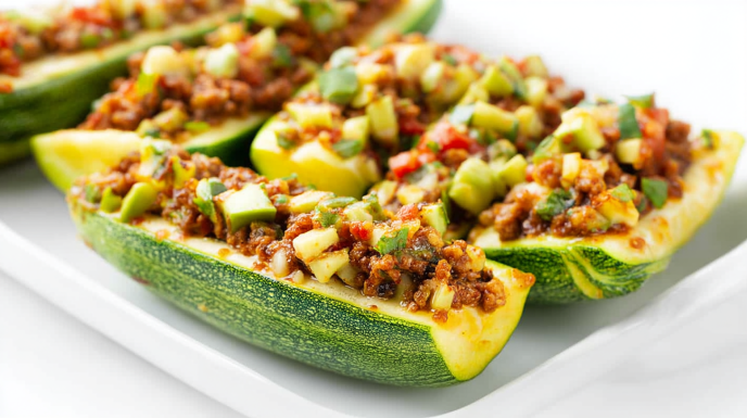 Zucchini Taco Boats Stuffed with Ground Beef