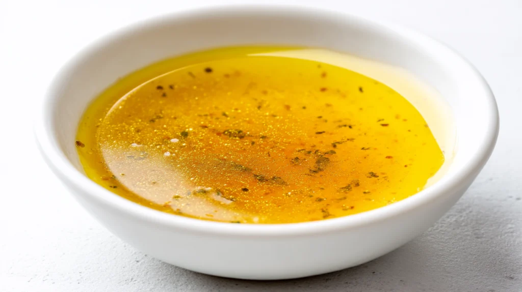 Homemade honey garlic butter sauce drizzled from a spoon, featuring a rich, glossy blend of honey, garlic, and melted butter.