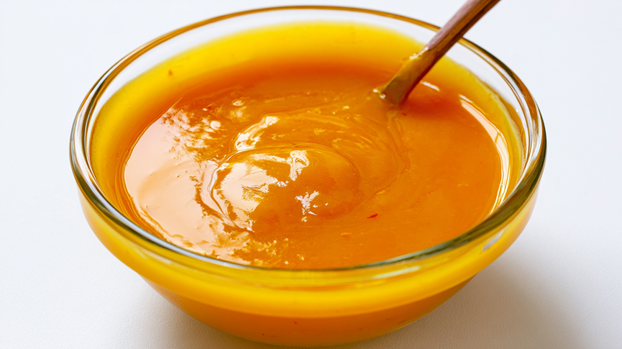 Mango habanero sauce served in a bowl, featuring a vibrant orange color and a smooth sweet-and-spicy texture.