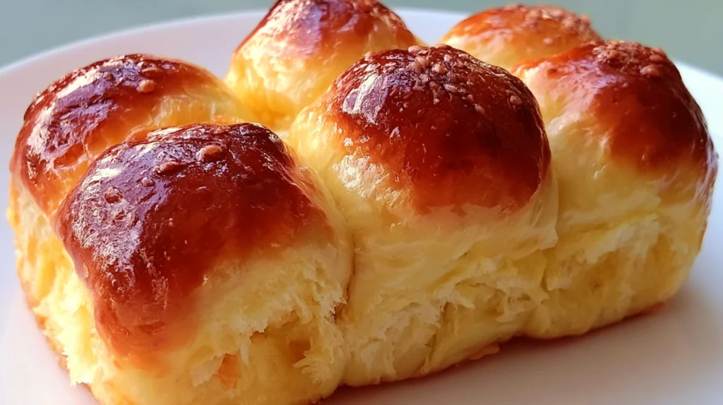 Milk brioche loaf baked until golden brown with a soft, fluffy interior and a glossy buttery crust.