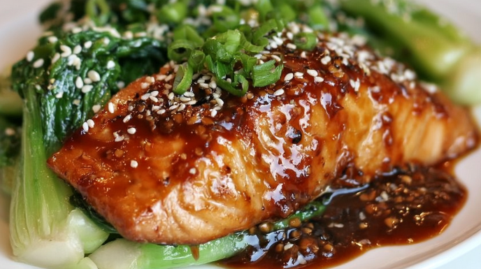 Miso Glazed Baked Salmon with Sesame Bok Choy