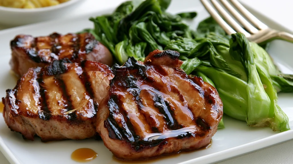 Miso-Maple Glazed Grilled Pork and Baby Bok Choy