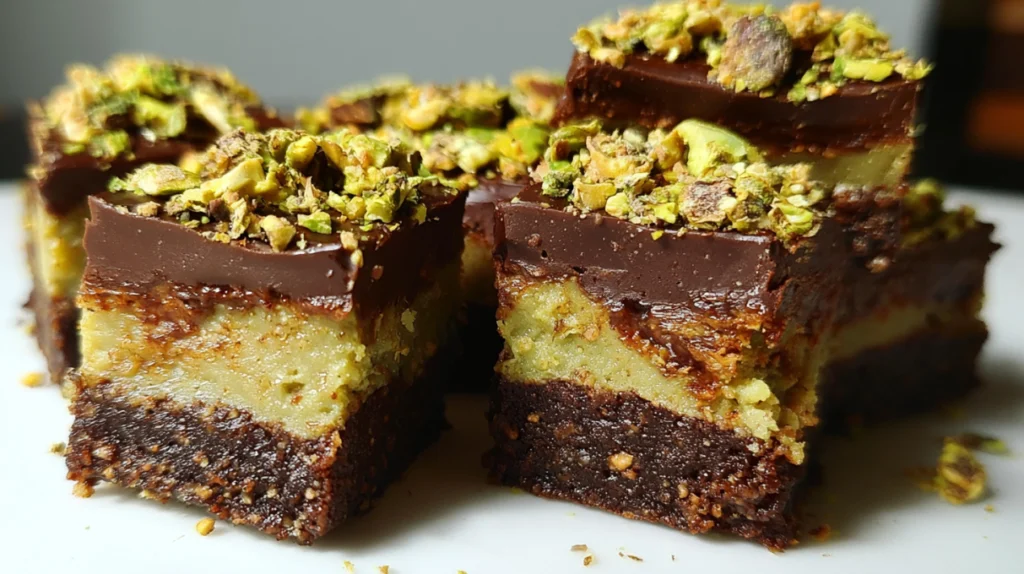 No Bake Chocolate Pistachio Cheesecake Bars