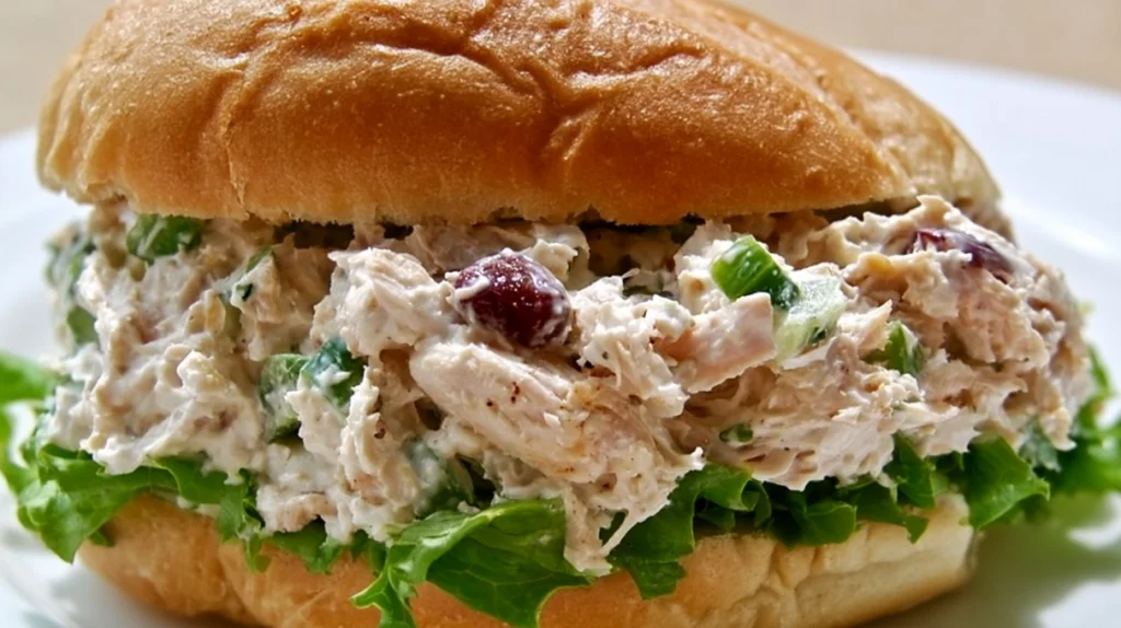 Chicken salad sandwiches filled with creamy chicken salad, crisp lettuce, and fresh bread, served for a light meal.