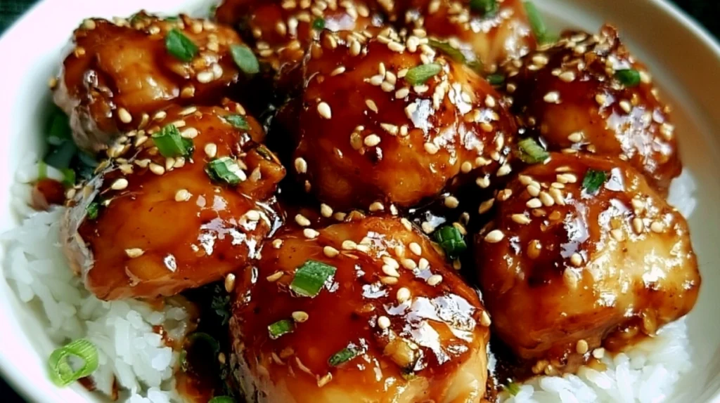 Crock Pot honey garlic chicken slow-cooked until tender in a sweet and savory honey garlic sauce, garnished with green onions.