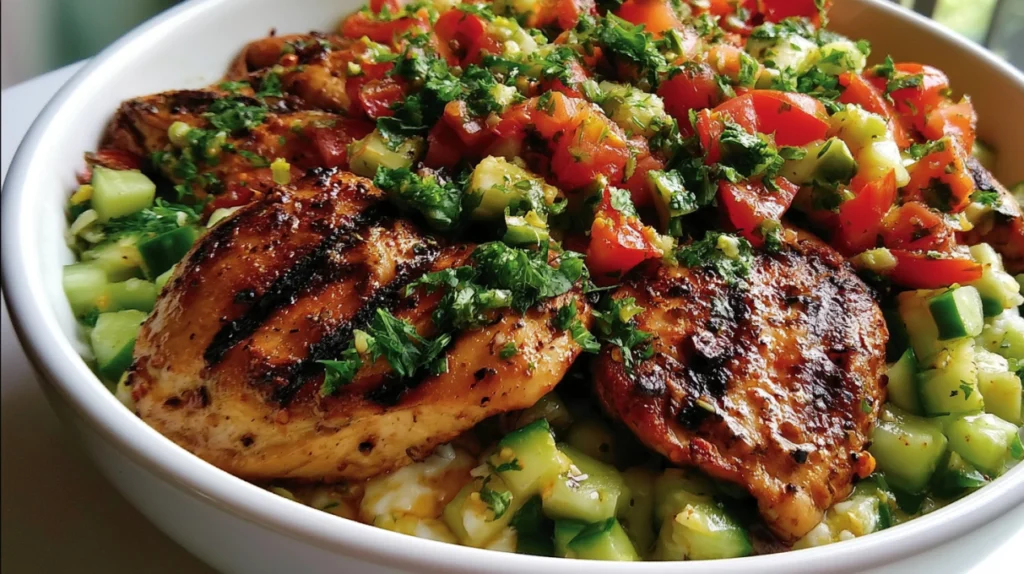 Grilled Marinated Chicken with Tomato Cucumber Salad