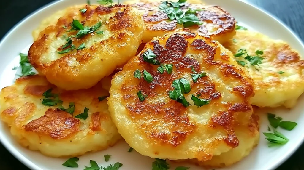 Korean potato pancakes pan-fried until crispy and golden, served with a savory dipping sauce.